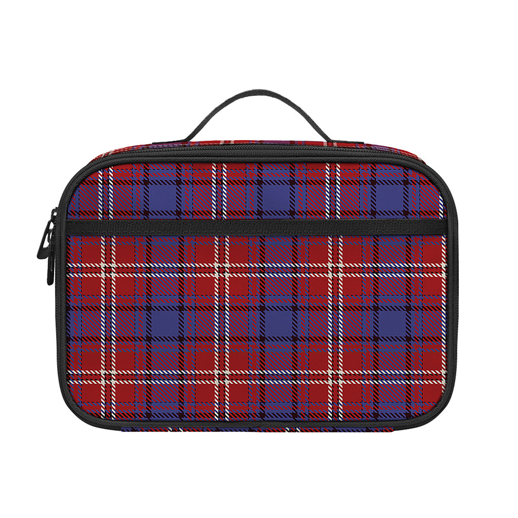Red Blue And White Tartan Pattern Print Portable Lunch Bag