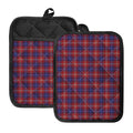 Red Blue And White Tartan Pattern Print Pot Holders With Pocket
