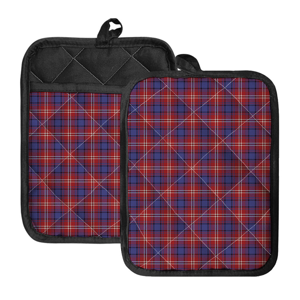 Red Blue And White Tartan Pattern Print Pot Holders With Pocket