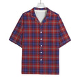 Red Blue And White Tartan Pattern Print Rayon Hawaiian Shirt