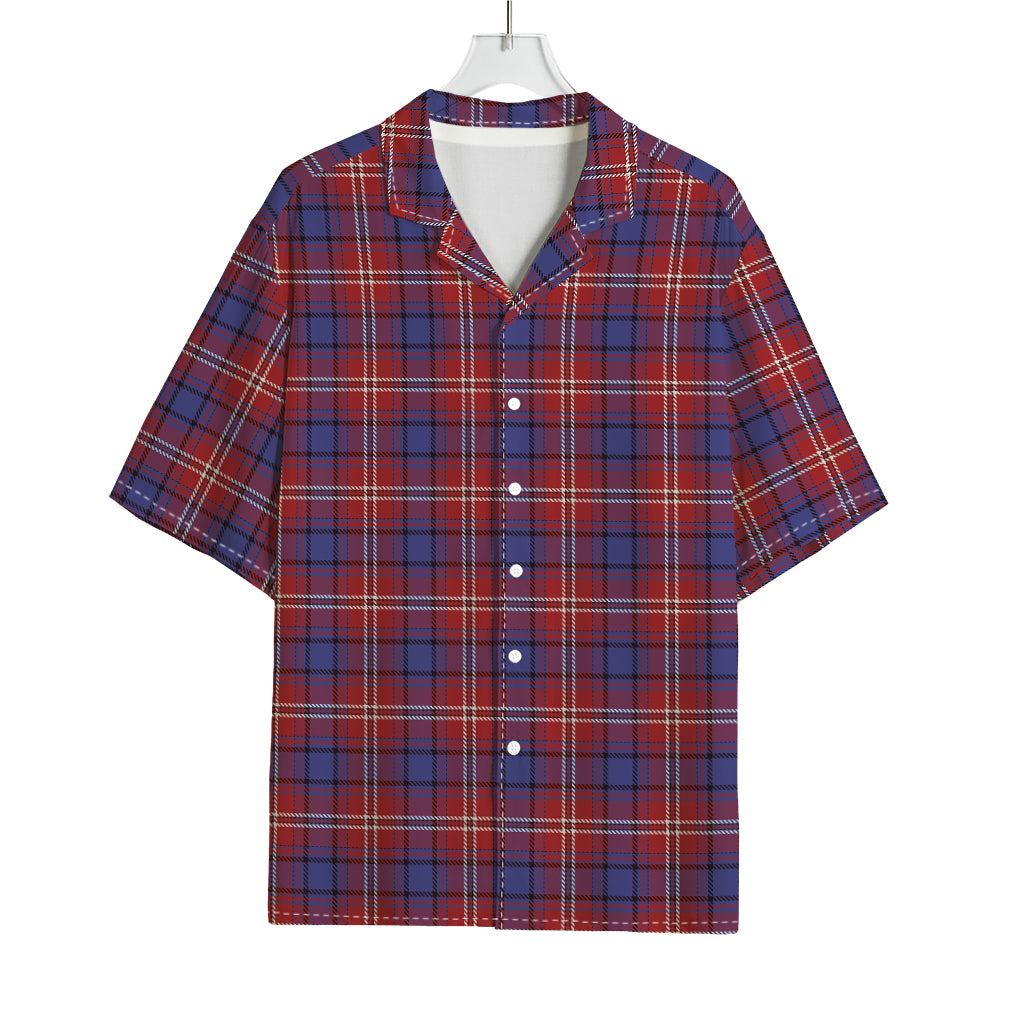 Red Blue And White Tartan Pattern Print Rayon Hawaiian Shirt
