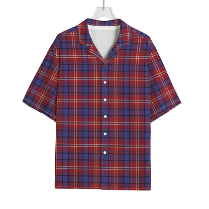 Red Blue And White Tartan Pattern Print Rayon Hawaiian Shirt
