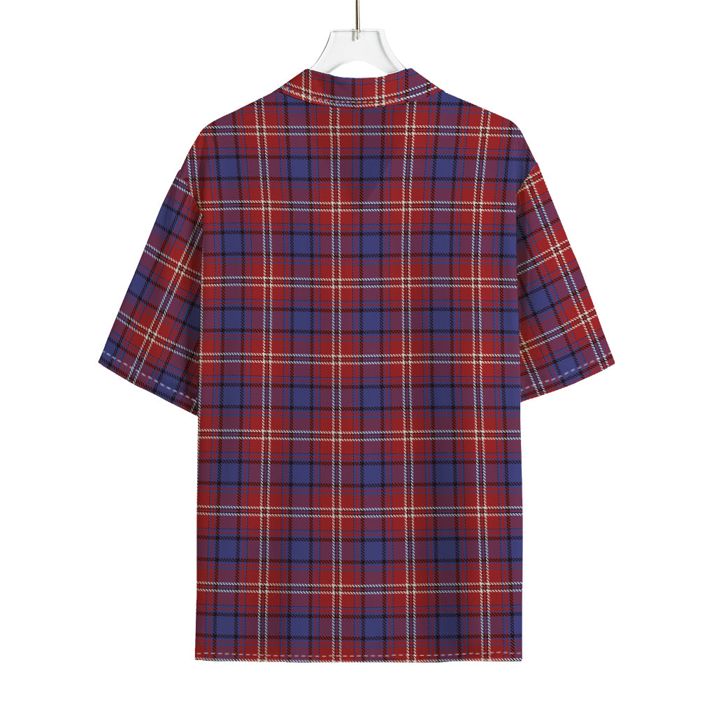 Red Blue And White Tartan Pattern Print Rayon Hawaiian Shirt