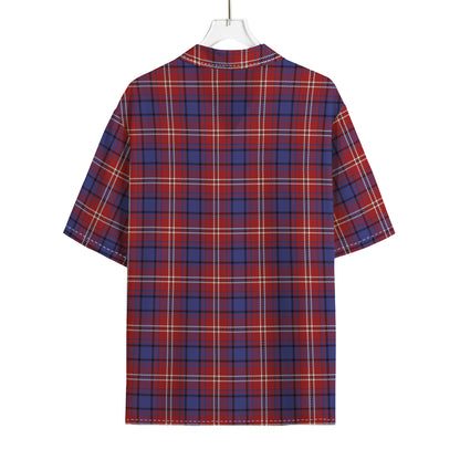 Red Blue And White Tartan Pattern Print Rayon Hawaiian Shirt