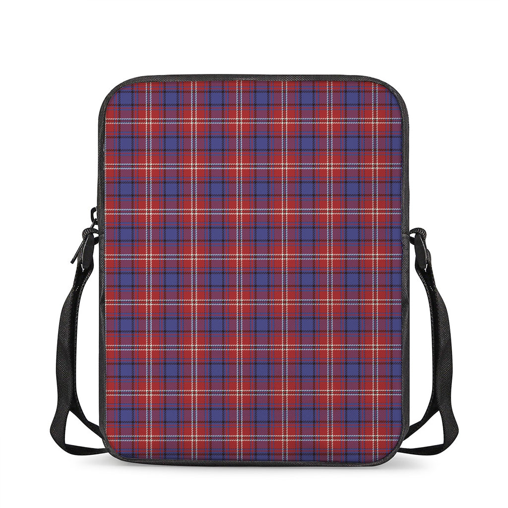 Red Blue And White Tartan Pattern Print Rectangular Crossbody Bag