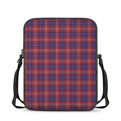 Red Blue And White Tartan Pattern Print Rectangular Crossbody Bag