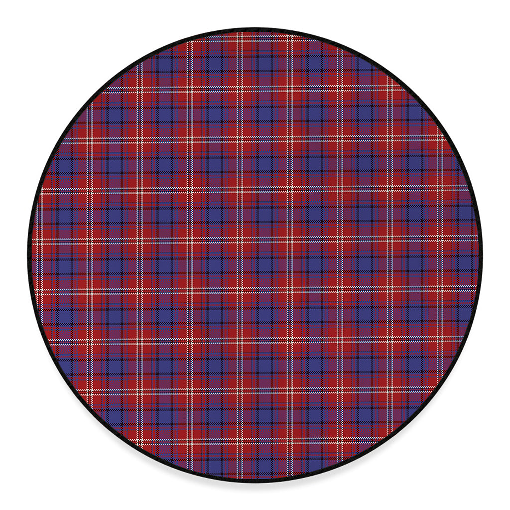 Red Blue And White Tartan Pattern Print Round Floor Mat