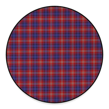 Red Blue And White Tartan Pattern Print Round Floor Mat