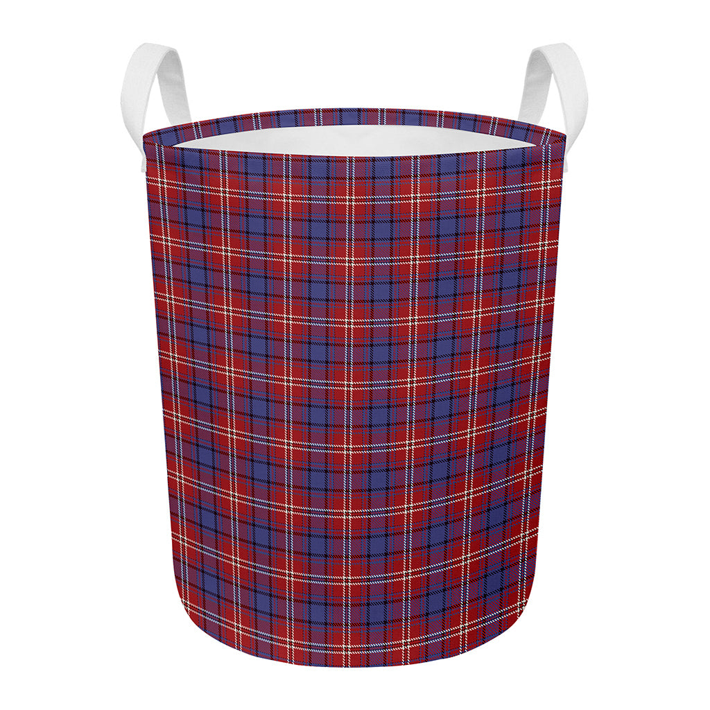 Red Blue And White Tartan Pattern Print Round Laundry Basket