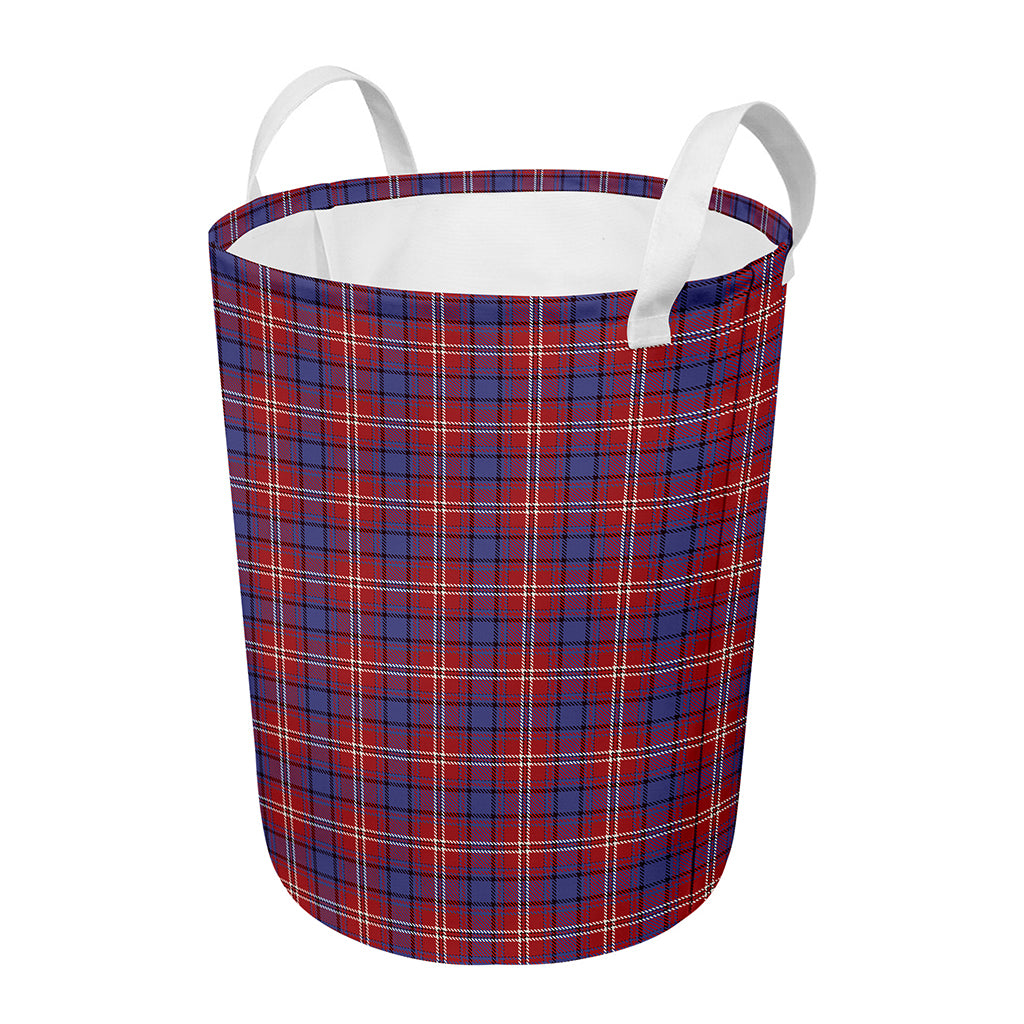 Red Blue And White Tartan Pattern Print Round Laundry Basket