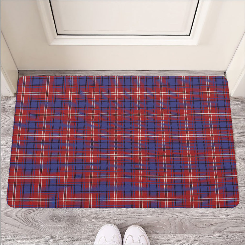 Red Blue And White Tartan Pattern Print Rubber Doormat