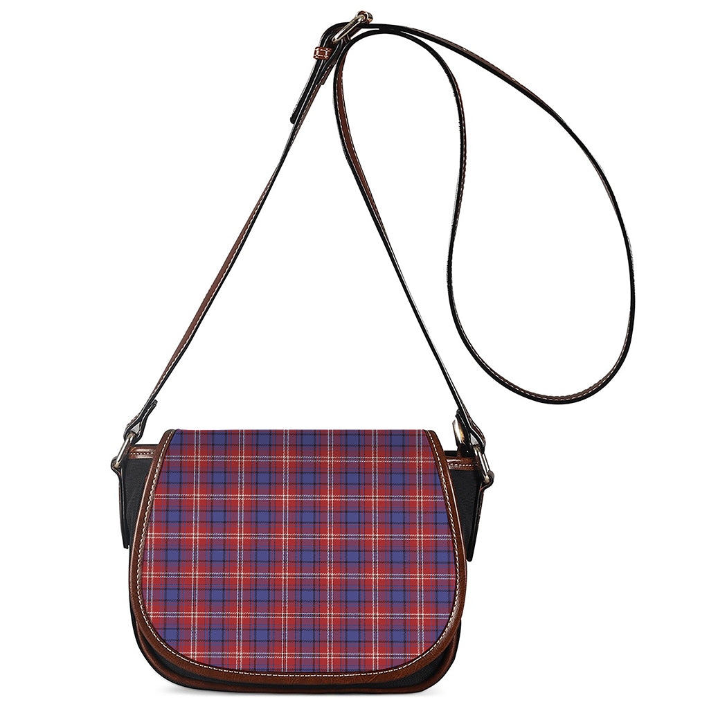 Red Blue And White Tartan Pattern Print Saddle Bag