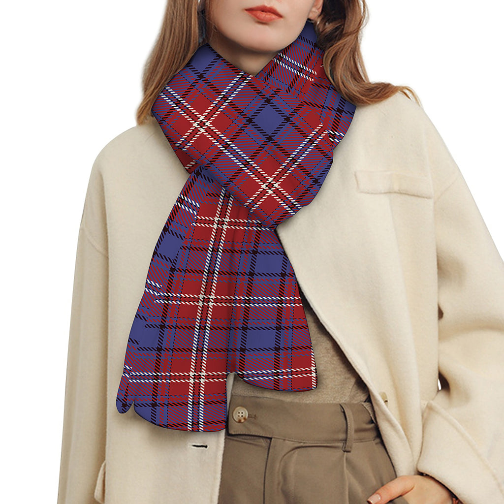Red Blue And White Tartan Pattern Print Scarf