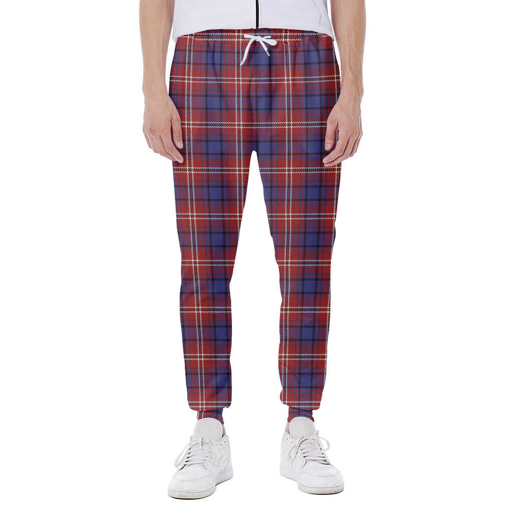 Red Blue And White Tartan Pattern Print Scuba Joggers