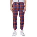 Red Blue And White Tartan Pattern Print Scuba Joggers