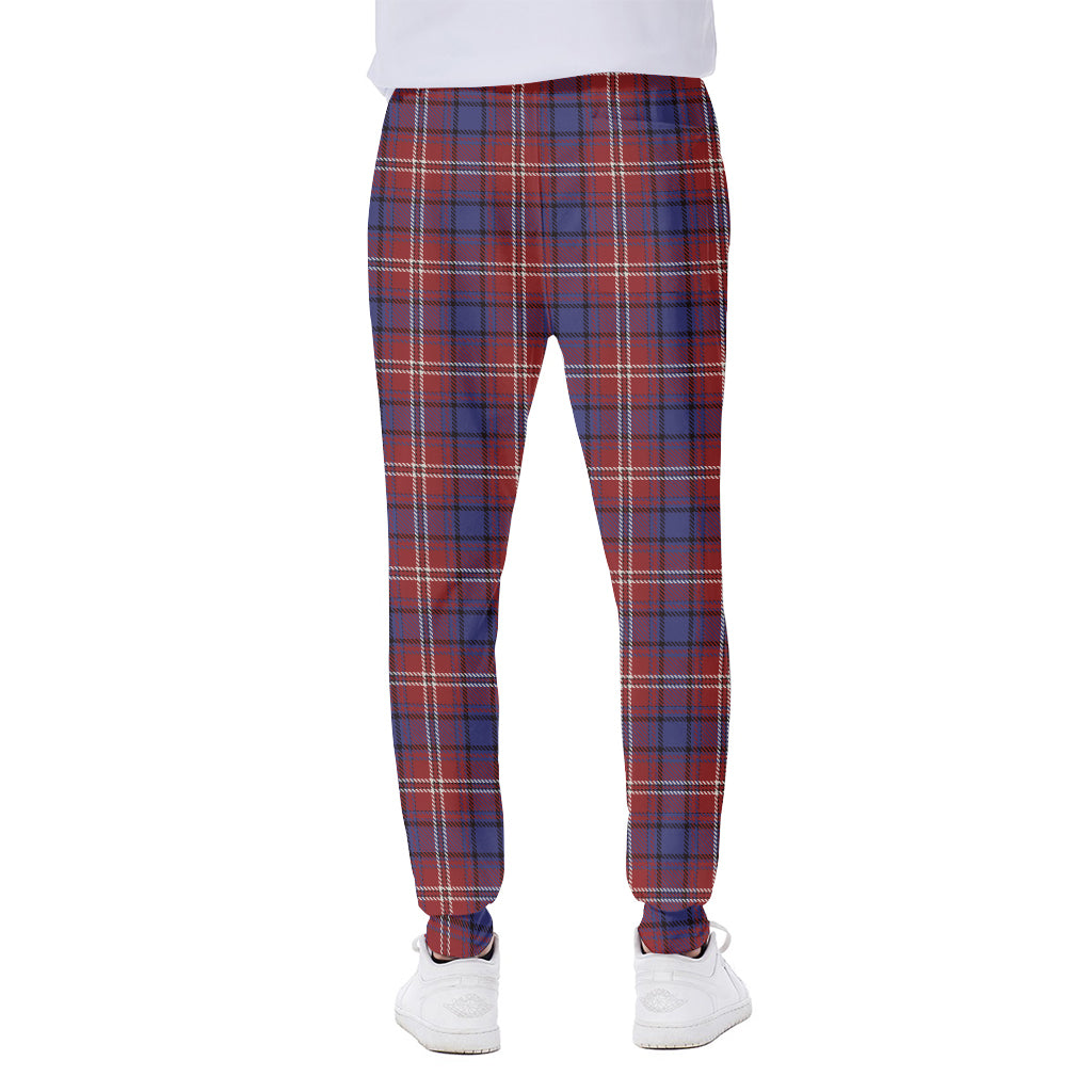 Red Blue And White Tartan Pattern Print Scuba Joggers