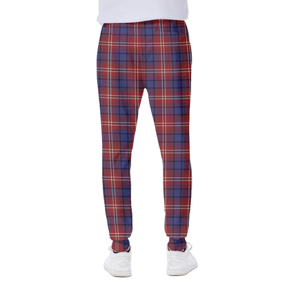 Red Blue And White Tartan Pattern Print Scuba Joggers