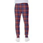 Red Blue And White Tartan Pattern Print Scuba Joggers