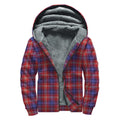 Red Blue And White Tartan Pattern Print Sherpa Lined Zip Up Hoodie