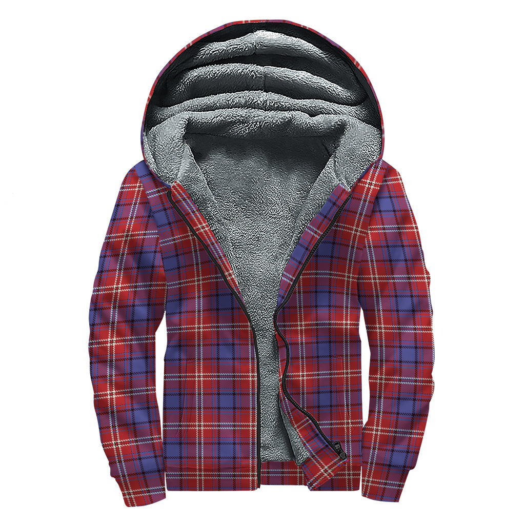 Red Blue And White Tartan Pattern Print Sherpa Lined Zip Up Hoodie