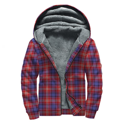 Red Blue And White Tartan Pattern Print Sherpa Lined Zip Up Hoodie