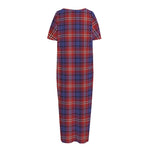 Red Blue And White Tartan Pattern Print Short Sleeve Long Nightdress