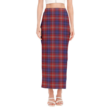 Red Blue And White Tartan Pattern Print Side Slit Maxi Skirt