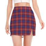 Red Blue And White Tartan Pattern Print Side Slit Mini Skirt