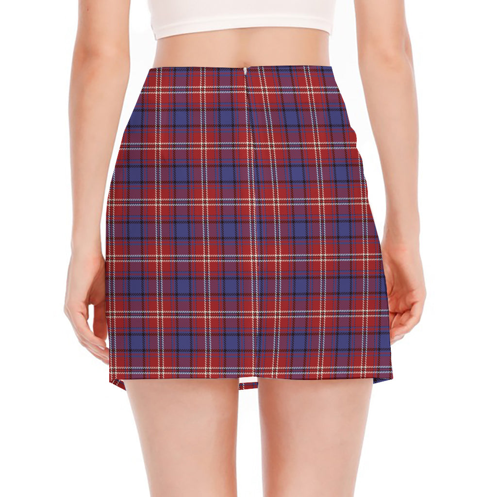 Red Blue And White Tartan Pattern Print Side Slit Mini Skirt