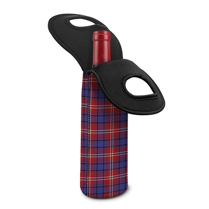 Red Blue And White Tartan Pattern Print Single Neoprene Wine Tote