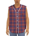 Red Blue And White Tartan Pattern Print Sleeveless Baseball Jersey