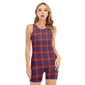 Red Blue And White Tartan Pattern Print Sleeveless One Piece Swimsuit