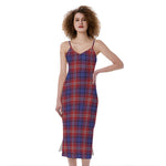 Red Blue And White Tartan Pattern Print Slim Fit Midi Cami Dress