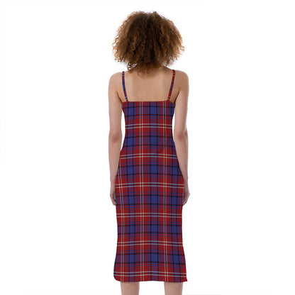 Red Blue And White Tartan Pattern Print Slim Fit Midi Cami Dress