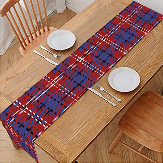 Red Blue And White Tartan Pattern Print Table Runner