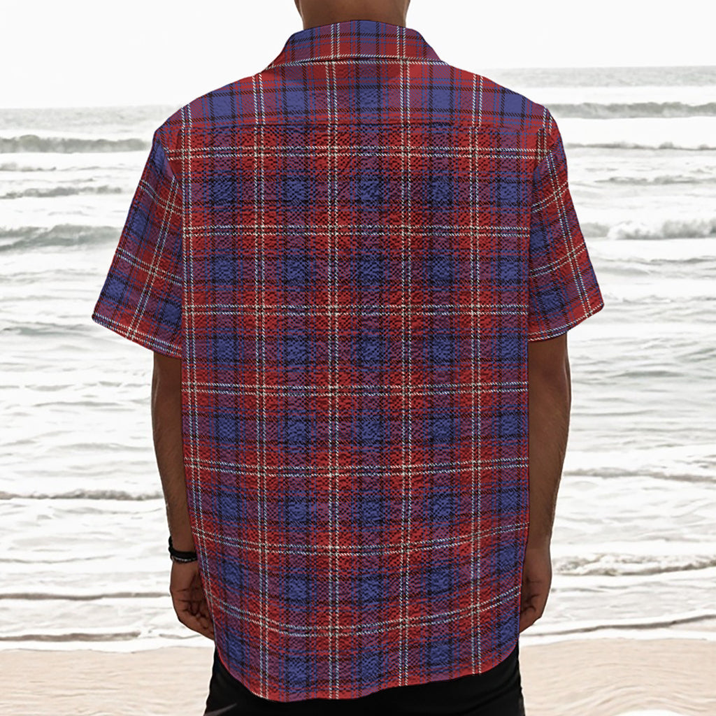 Red Blue And White Tartan Pattern Print Textured Short Sleeve Shirt