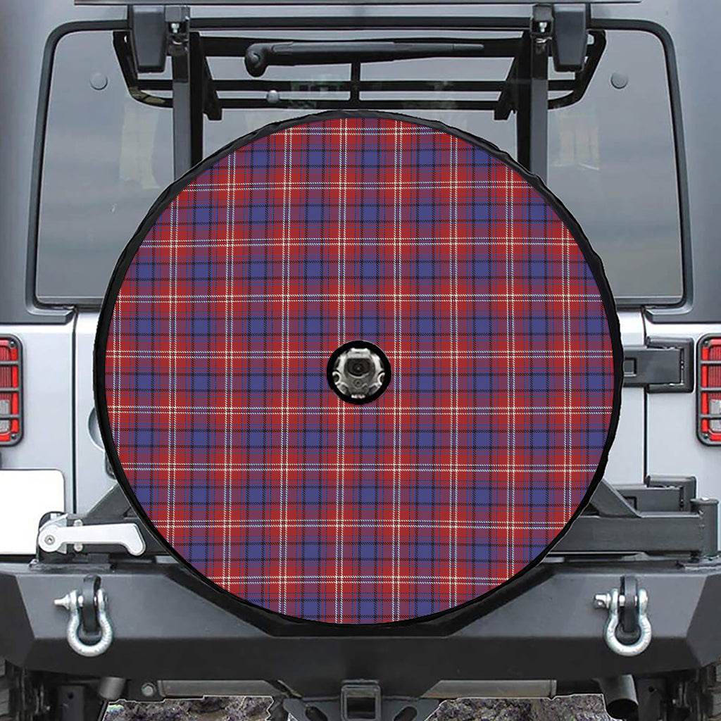 Red Blue And White Tartan Pattern Print Tire Cover With Camera Hole