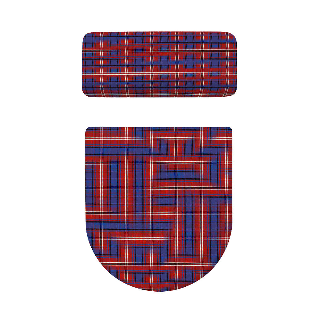 Red Blue And White Tartan Pattern Print Toilet Lid And Tank Cover Set