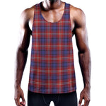 Red Blue And White Tartan Pattern Print Training Tank Top