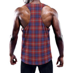 Red Blue And White Tartan Pattern Print Training Tank Top