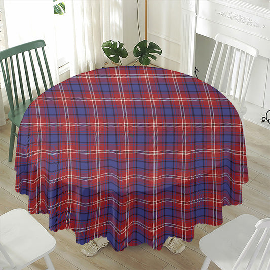 Red Blue And White Tartan Pattern Print Waterproof Round Tablecloth