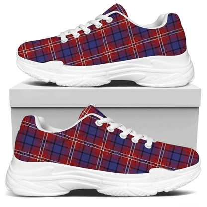 Red Blue And White Tartan Pattern Print White Chunky Shoes