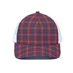 Red Blue And White Tartan Pattern Print White Mesh Trucker Cap