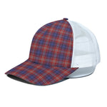Red Blue And White Tartan Pattern Print White Mesh Trucker Cap