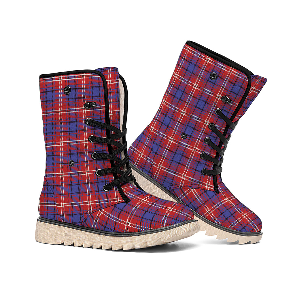 Red Blue And White Tartan Pattern Print Winter Boots