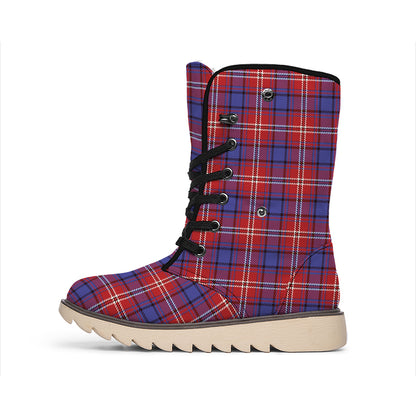Red Blue And White Tartan Pattern Print Winter Boots