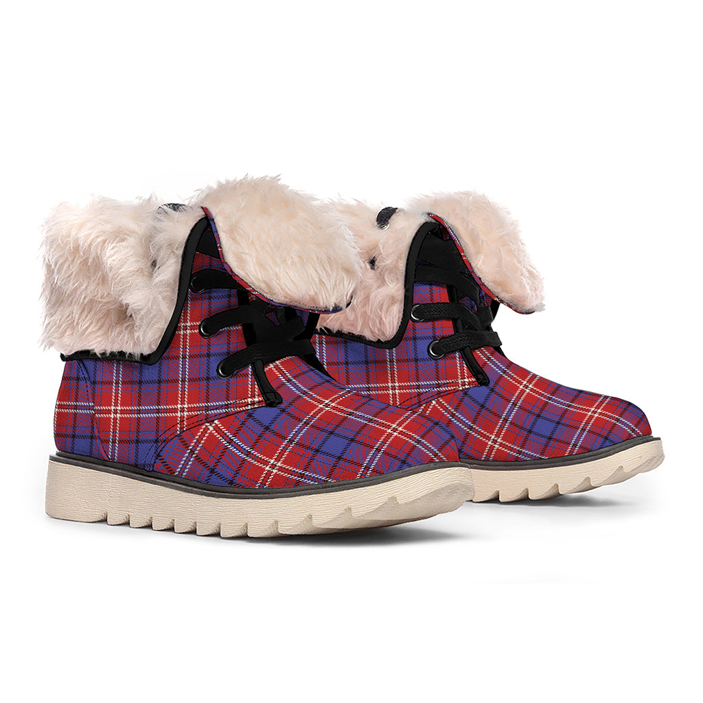 Red Blue And White Tartan Pattern Print Winter Boots