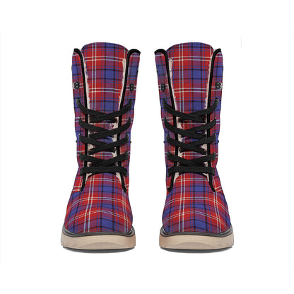 Red Blue And White Tartan Pattern Print Winter Boots