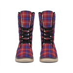 Red Blue And White Tartan Pattern Print Winter Boots