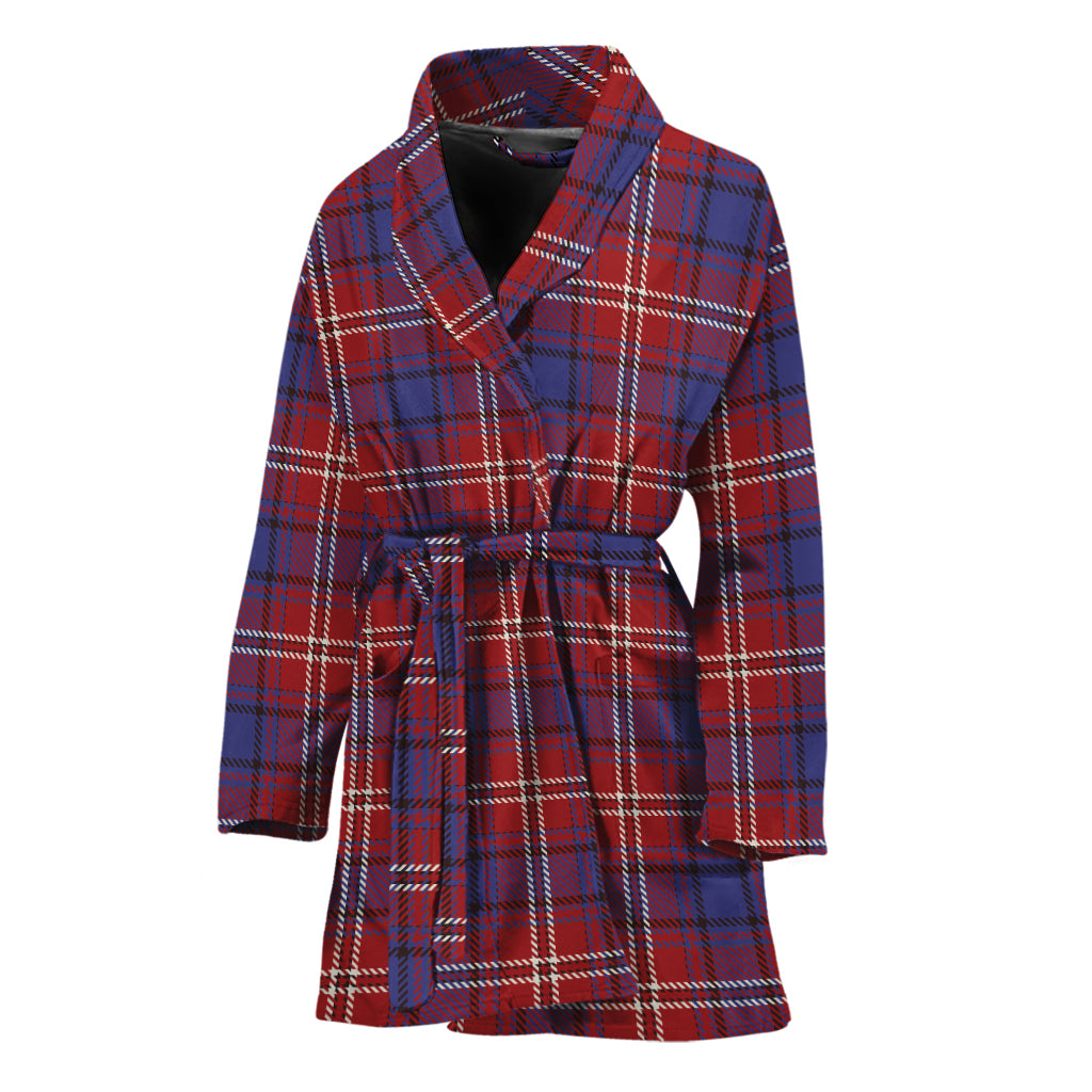 Red Blue And White Tartan Pattern Print Women's Bathrobe